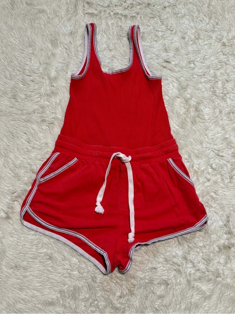 FP Movement by Free People Retro Ribbed Romper in Red - Size S